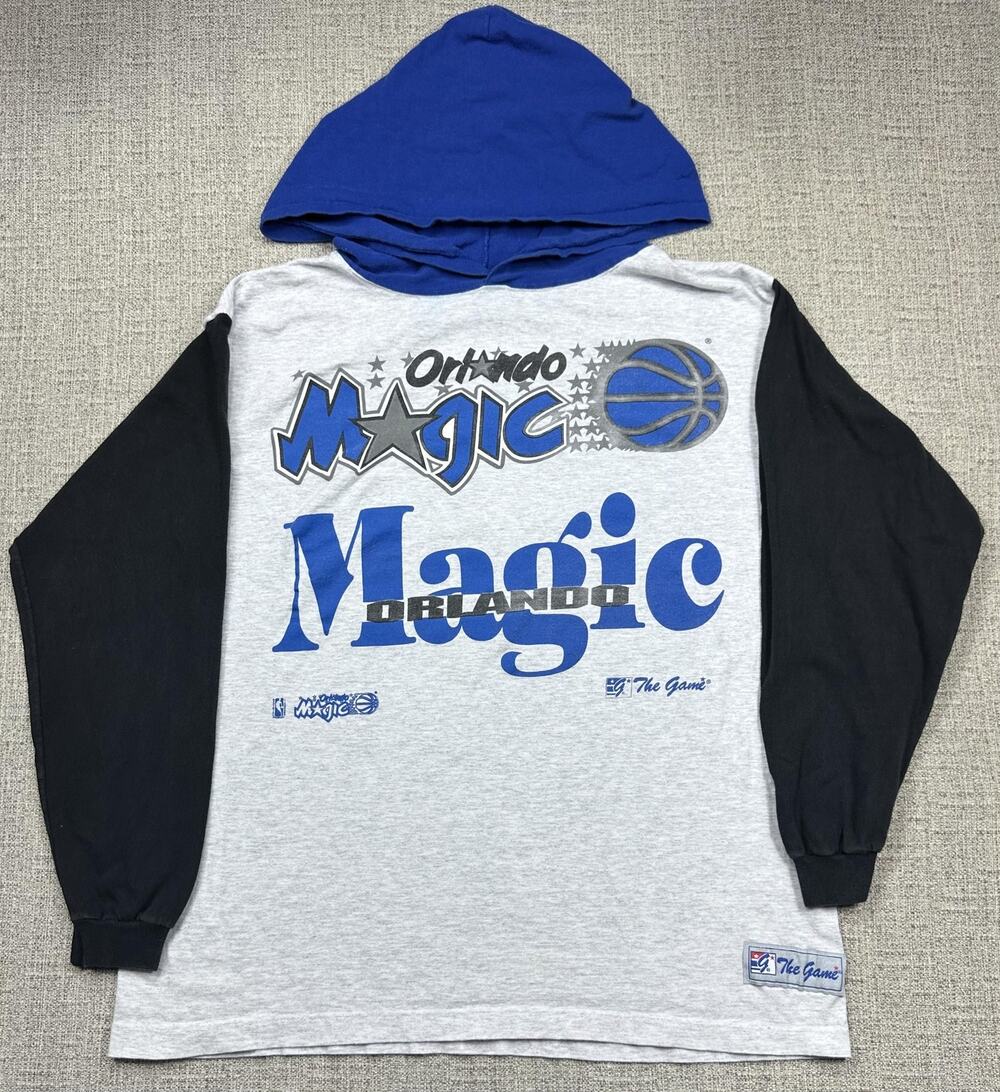 Vintage Orlando Magic Shirt Mens L Gray NBA Basketball Hoodie The Game 90s